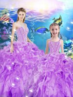 Luxury Lilac Sleeveless Beading and Ruffles Floor Length Quinceanera Gowns