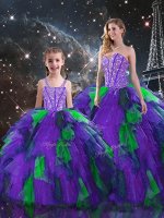 Floor Length Lace Up 15 Quinceanera Dress Multi-color for Military Ball and Sweet 16 and Quinceanera with Beading and Ruffles