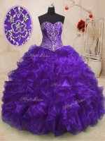 Purple Organza Lace Up Sweetheart Sleeveless With Train 15 Quinceanera Dress Sweep Train Beading and Ruffles(SKU PSSW0156-1BIZ)