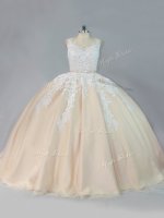 Glorious Court Train Ball Gowns Quinceanera Gown Champagne Scoop Tulle Sleeveless Zipper(SKU PSSW1190BIZ)