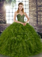 Colorful Sleeveless Beading and Ruffles Lace Up Quinceanera Dresses
