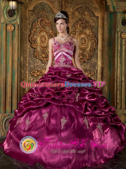 Alpine TX Beading Exquisite Burgundy Quinceanera Dress Beaded Decorate Straps Taffeta Ball Gown - Click Image to Close