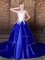 Pretty Scoop Royal Blue Sleeveless With Train Appliques Lace Up Sweet 16 Dresses