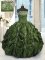 Affordable Strapless Sleeveless Vestidos de Quinceanera Floor Length Beading and Pick Ups Green Taffeta