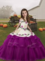 On Sale Floor Length Purple Child Pageant Dress Tulle Sleeveless Embroidery and Ruffled Layers(SKU PAG1260-9BIZ)