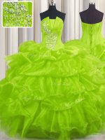 Ball Gowns Organza Strapless Sleeveless Beading and Ruffles and Pick Ups Floor Length Lace Up Quinceanera Gowns(SKU PSSW0443-1BIZ)