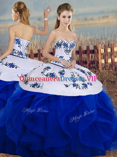Luxurious Ball Gowns Quinceanera Dresses Royal Blue Sweetheart Tulle Sleeveless Floor Length Lace Up - Click Image to Close