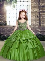 Green Ball Gowns Taffeta Straps Sleeveless Beading Floor Length Lace Up Kids Pageant Dress(SKU PAG1259-8BIZ)