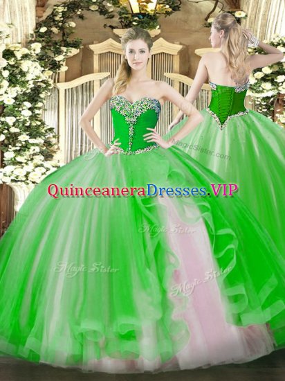 Beading and Ruffles Sweet 16 Dresses Lace Up Sleeveless Floor Length - Click Image to Close