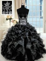 Superior Floor Length Black Sweet 16 Dress Sweetheart Sleeveless Lace Up