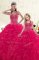Hot Pink Ball Gowns Beading and Ruffles Quinceanera Dress Lace Up Organza Sleeveless Floor Length