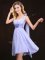 Discount One Shoulder Lavender Sleeveless Chiffon Zipper Damas Dress for Prom and Party and Wedding Party