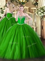 Green Tulle Lace Up Quinceanera Dress Sleeveless Floor Length Beading(SKU SJQDDT1379002BIZ)