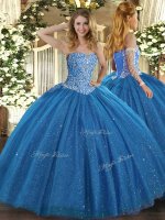 Blue Sweetheart Neckline Beading 15 Quinceanera Dress Sleeveless Lace Up