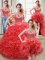 Four Piece Straps Coral Red Sleeveless Beading and Ruffles Floor Length Quinceanera Dress