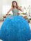 Captivating Baby Blue Lace Up Sweetheart Beading and Ruffles Ball Gown Prom Dress Tulle Sleeveless