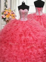 Top Selling Beaded Bodice Sweetheart Sleeveless Organza Sweet 16 Dress Beading and Ruffles Lace Up