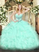 Excellent Sleeveless Organza Floor Length Lace Up Sweet 16 Dress in Apple Green with Beading and Ruffles(SKU SJQDDT1413002BIZ)