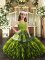 Olive Green Sleeveless Floor Length Appliques and Ruffles Zipper Child Pageant Dress