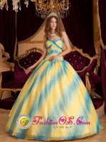 Danville Kentucky/KY Yellow Beaded Appliques Decorate Bodice Hand Made Flower Pick-ups Ball Gown Quinceanera Dress For Sweet 16