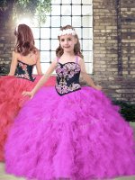 High Quality Sleeveless Tulle Floor Length Lace Up Child Pageant Dress in Fuchsia with Embroidery and Ruffles(SKU PAG1342BIZ)
