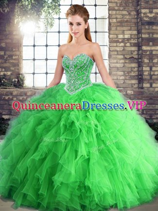 Tulle Sweetheart Sleeveless Lace Up Beading and Ruffles Vestidos de Quinceanera in Green