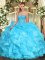 Exquisite Aqua Blue Lace Up Quinceanera Gowns Beading and Ruffles Sleeveless Floor Length