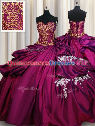 Fuchsia Lace Up Sweetheart Beading and Appliques and Pick Ups Sweet 16 Dress Taffeta Sleeveless