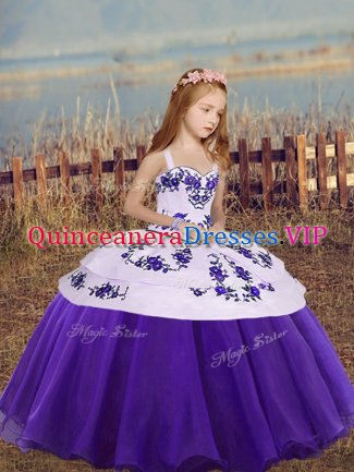 Eggplant Purple and Purple Lace Up Girls Pageant Dresses Embroidery Sleeveless Floor Length