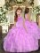 Lilac Sleeveless Floor Length Beading and Ruffles Backless Child Pageant Dress