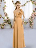 Floor Length Orange Court Dresses for Sweet 16 Chiffon Sleeveless Hand Made Flower(SKU BMT0447-7BIZ)