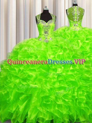 Affordable Pick Ups Zipper Up See Through Back Sweetheart Sleeveless Brush Train Zipper Ball Gown Prom Dress Organza
