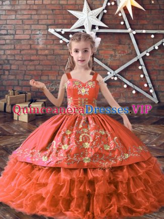 Orange Red Sleeveless Satin and Organza Lace Up Glitz Pageant Dress for Wedding Party