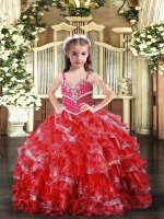 Red Girls Pageant Dresses Party and Sweet 16 and Wedding Party with Beading Straps Sleeveless Lace Up