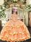 Orange Organza Lace Up Pageant Dress Toddler Sleeveless Floor Length Appliques and Ruffled Layers