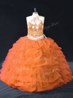 Orange Ball Gowns Halter Top Sleeveless Organza Floor Length Backless Pick Ups Quinceanera Dresses(SKU PSSW1079-1BIZ)