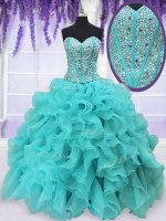 Attractive Aqua Blue Sleeveless Beading and Ruffles Floor Length Quinceanera Gowns
