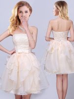 High End Champagne Lace Up Quinceanera Court of Honor Dress Lace and Ruffles and Belt Sleeveless Mini Length(SKU BMT0271ABIZ)