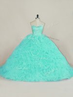 Aqua Blue Ball Gowns Fabric With Rolling Flowers Sweetheart Sleeveless Beading and Ruffles Lace Up Quinceanera Gown Court Train(SKU PSSW0791-5BIZ)