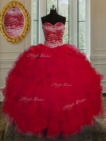Glamorous Red Sweetheart Neckline Beading and Ruffles Quinceanera Gown Sleeveless Lace Up(SKU PSSW022-1BIZ)