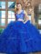 Latest V-neck Sleeveless Brush Train Zipper 15 Quinceanera Dress Royal Blue Tulle