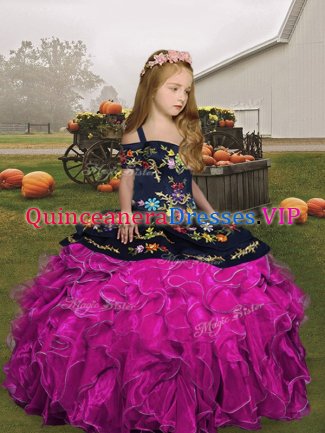 Discount Fuchsia Straps Neckline Embroidery and Ruffles Custom Made Pageant Dress Sleeveless Lace Up