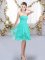 Beauteous Turquoise Lace Up Quinceanera Dama Dress Ruffles and Ruching Sleeveless Knee Length