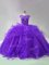 Purple Sleeveless Organza Brush Train Lace Up 15th Birthday Dress for Sweet 16 and Quinceanera