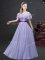Lavender Dama Dress Prom and Party and Wedding Party with Ruffled Layers and Belt Off The Shoulder Short Sleeves Zipper