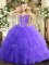 Sweetheart Sleeveless Quince Ball Gowns Floor Length Beading and Ruffles Lavender Tulle