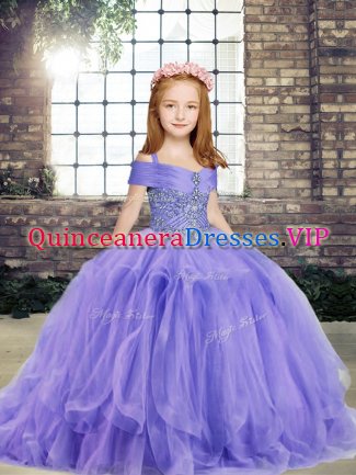 Discount Lavender Lace Up Little Girls Pageant Gowns Beading Sleeveless Floor Length