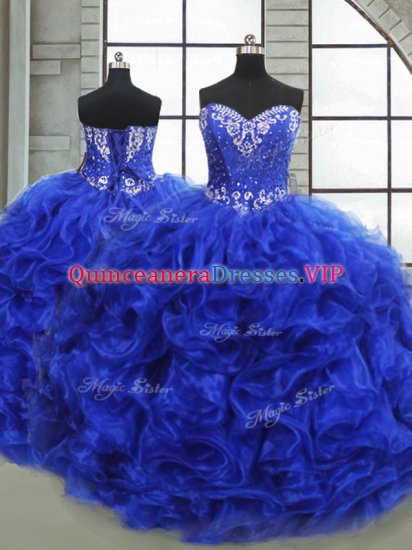 Glittering Royal Blue Sweet 16 Dresses Military Ball and Sweet 16 and Quinceanera with Beading and Ruffles Sweetheart Sleeveless Lace Up - Click Image to Close