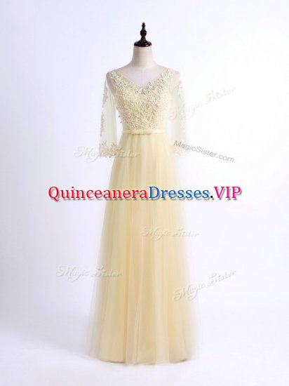 Noble Half Sleeves Lace Up Floor Length Lace Quinceanera Court of Honor Dress - Click Image to Close