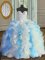 Floor Length Ball Gowns Sleeveless Blue And White Ball Gown Prom Dress Lace Up